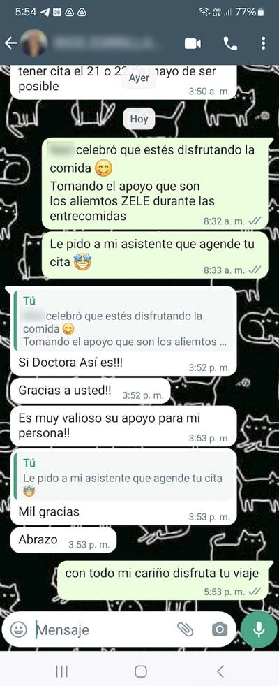 Paciente agradece a la doctora: es muy valioso su apoyo para mi persona